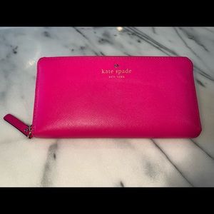 Fuchsia Kate Spade Zippered Leather Wallet